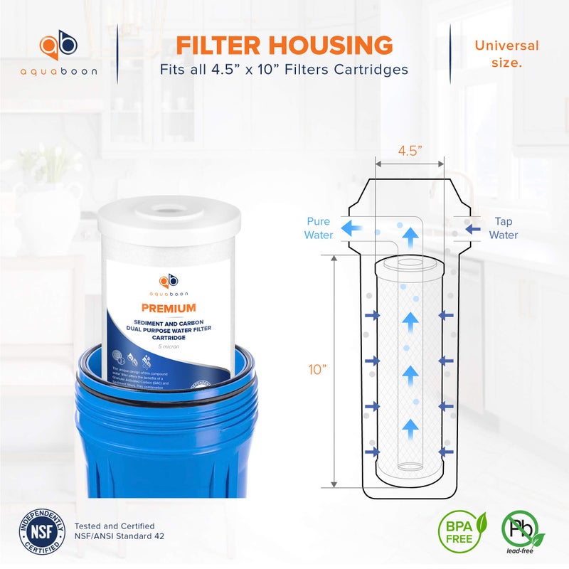 Aquaboon 5 Micron 10 x 4.5 Whole House Water Filter Replacement Cartridge, Superior High-Capacity Whole House Carbon And Sediment Water Filter Compatible With FXHTC, GXWH35F, WHKF-GD25BB (2 Pack) - Image 2
